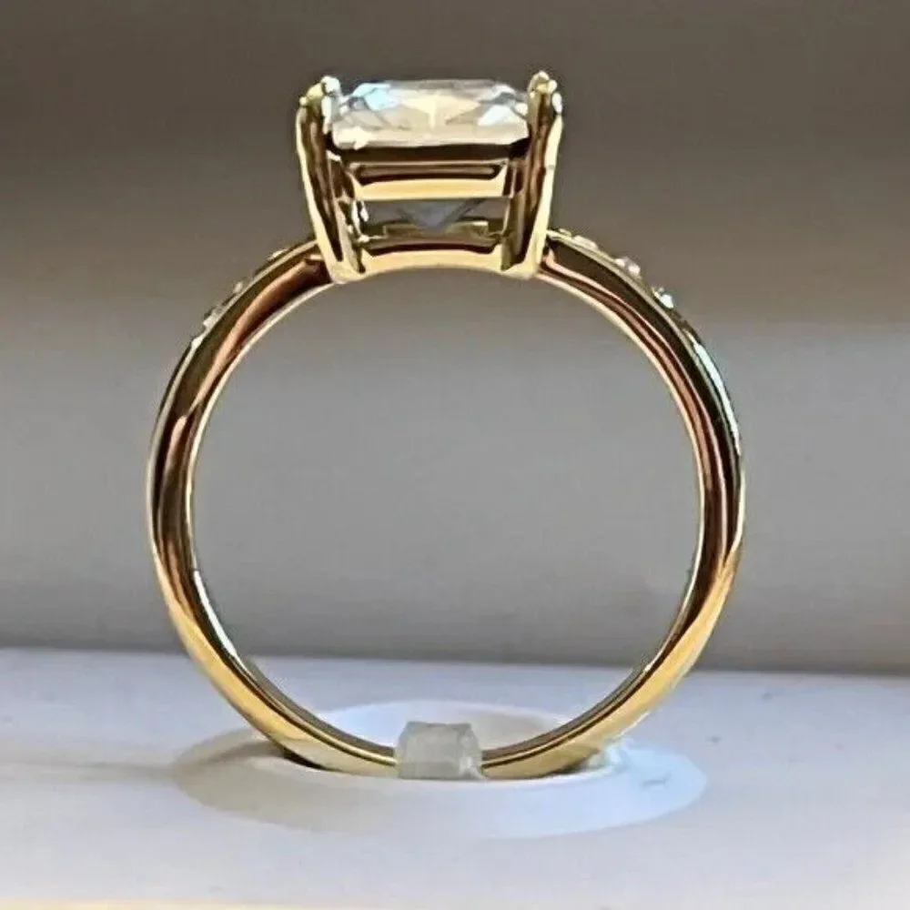 Charter Club Gold Tone Emerald-Crystal Engagement Ring Size 10 New